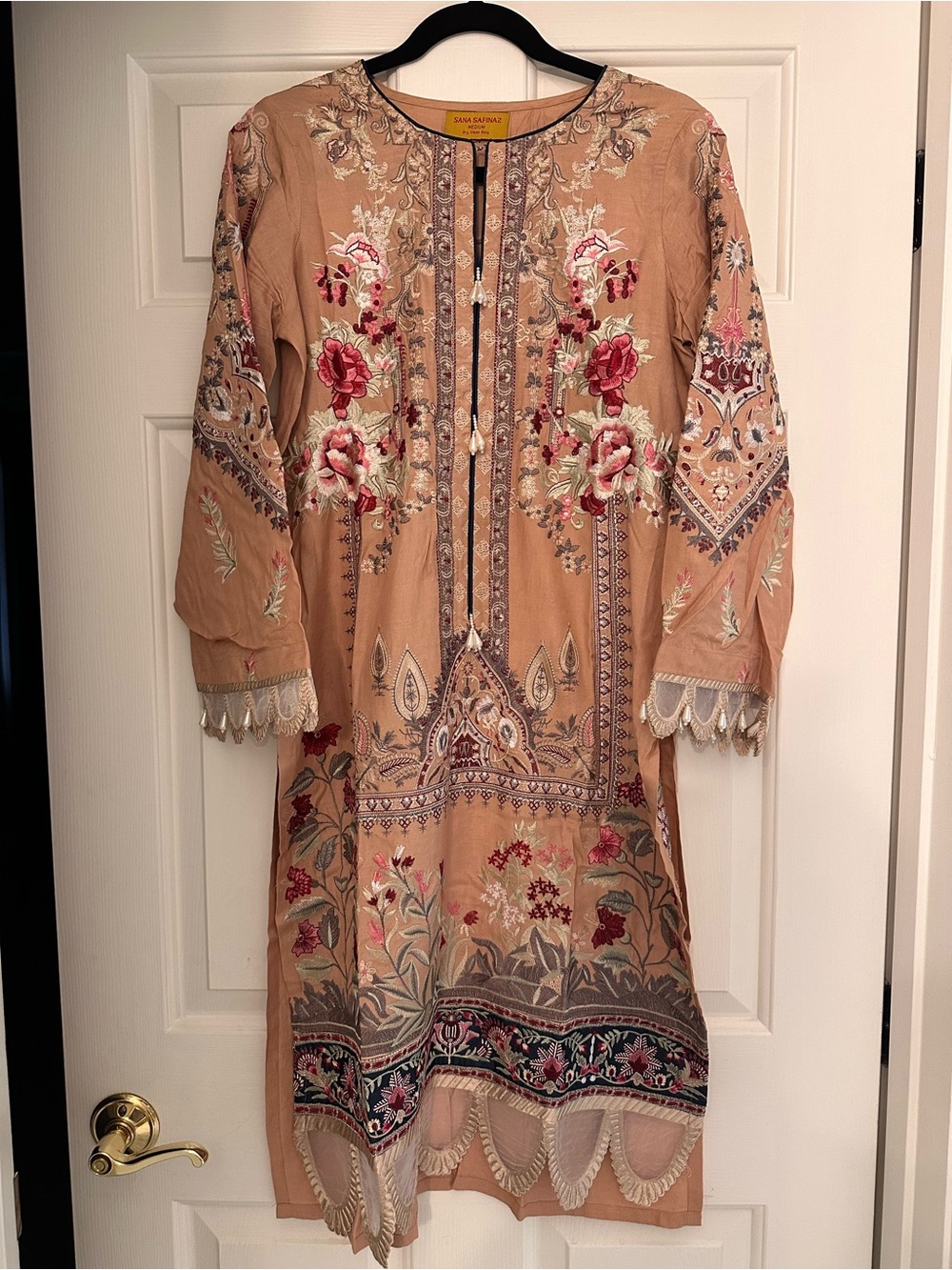 Sana Safinaz Embroidered Peach Floral Kurta with Wine Dupatta